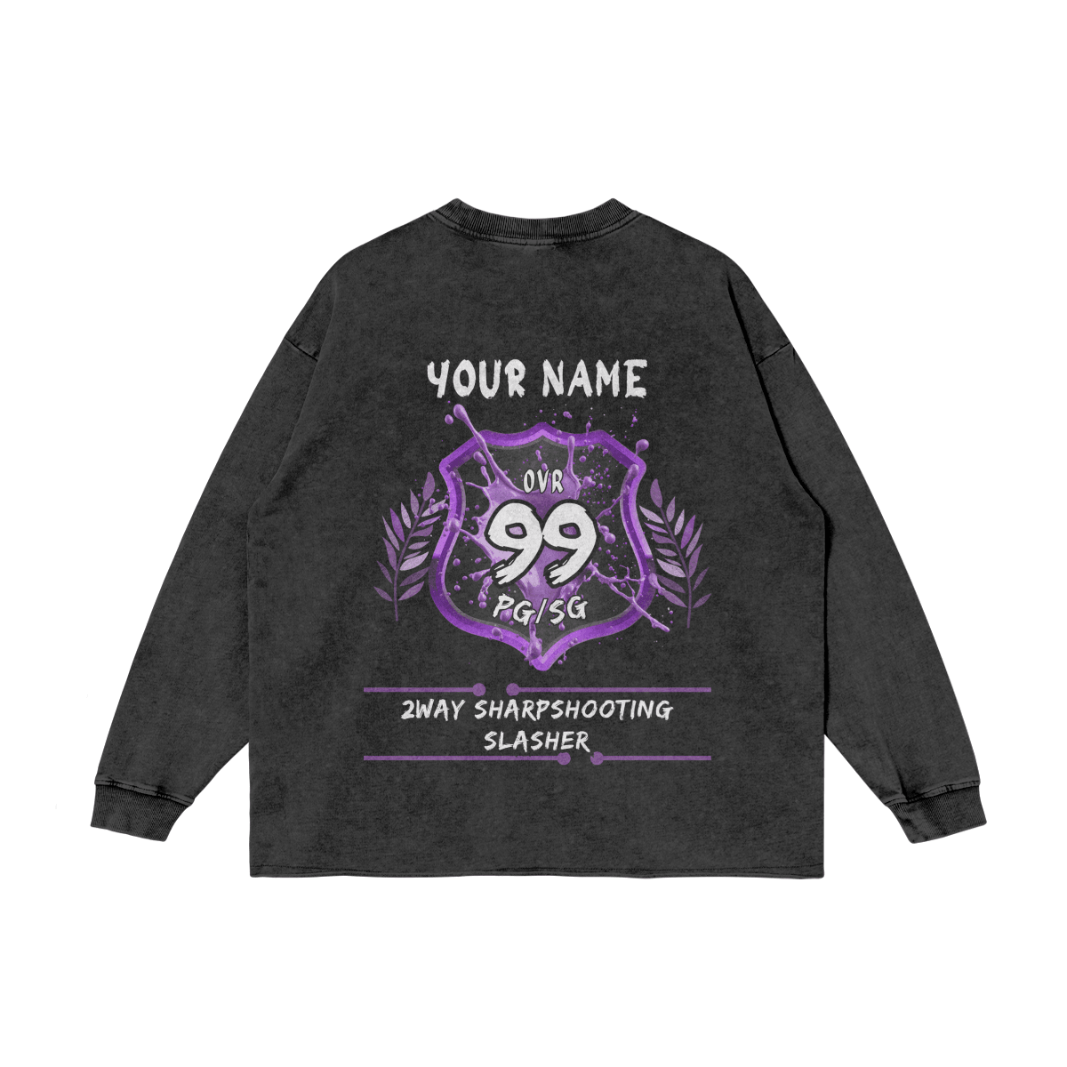 Custom OVR Player Badge Long-Sleeve Washed Tee - Court Classics