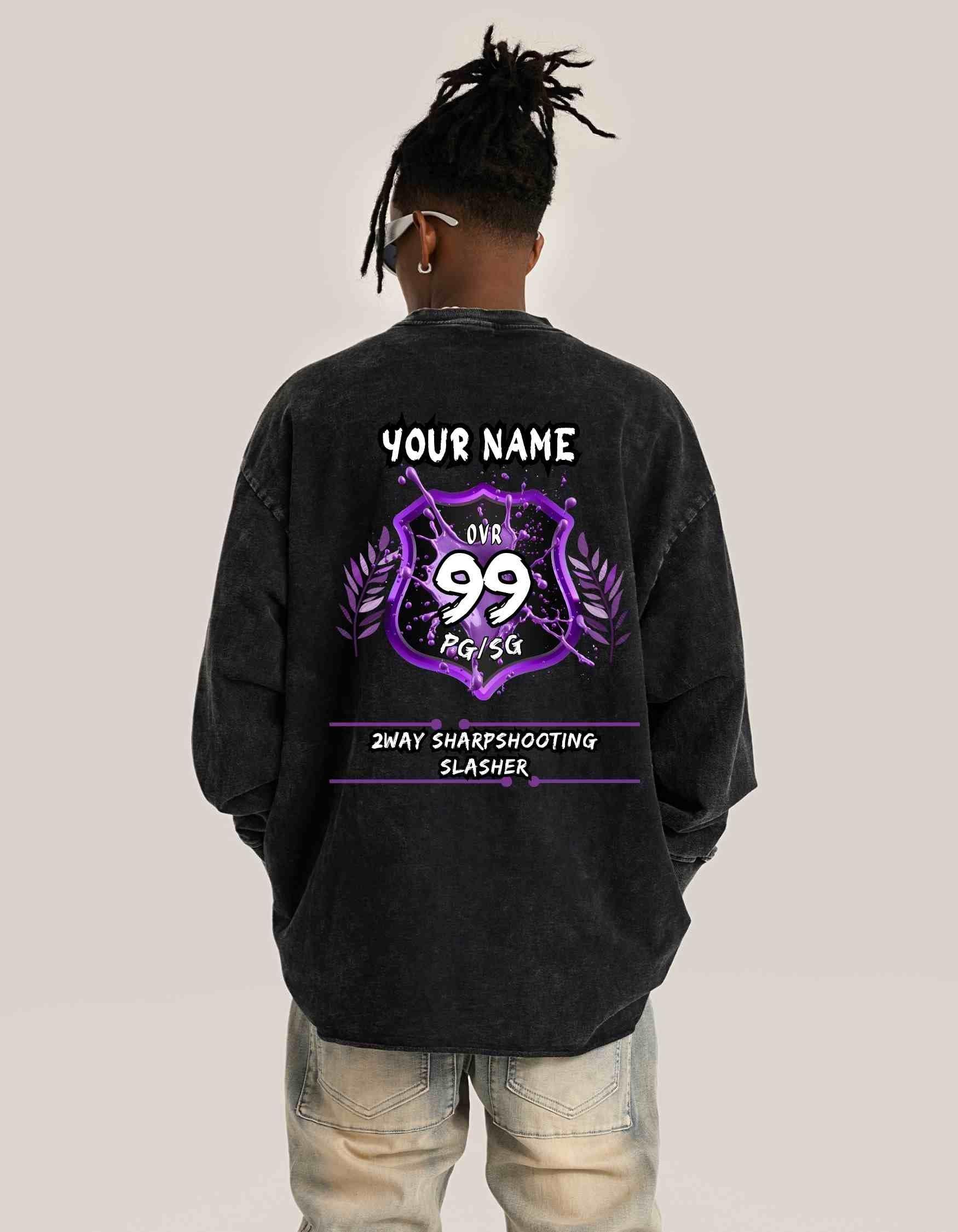 Custom OVR Player Badge Long-Sleeve Washed Tee - Court Classics