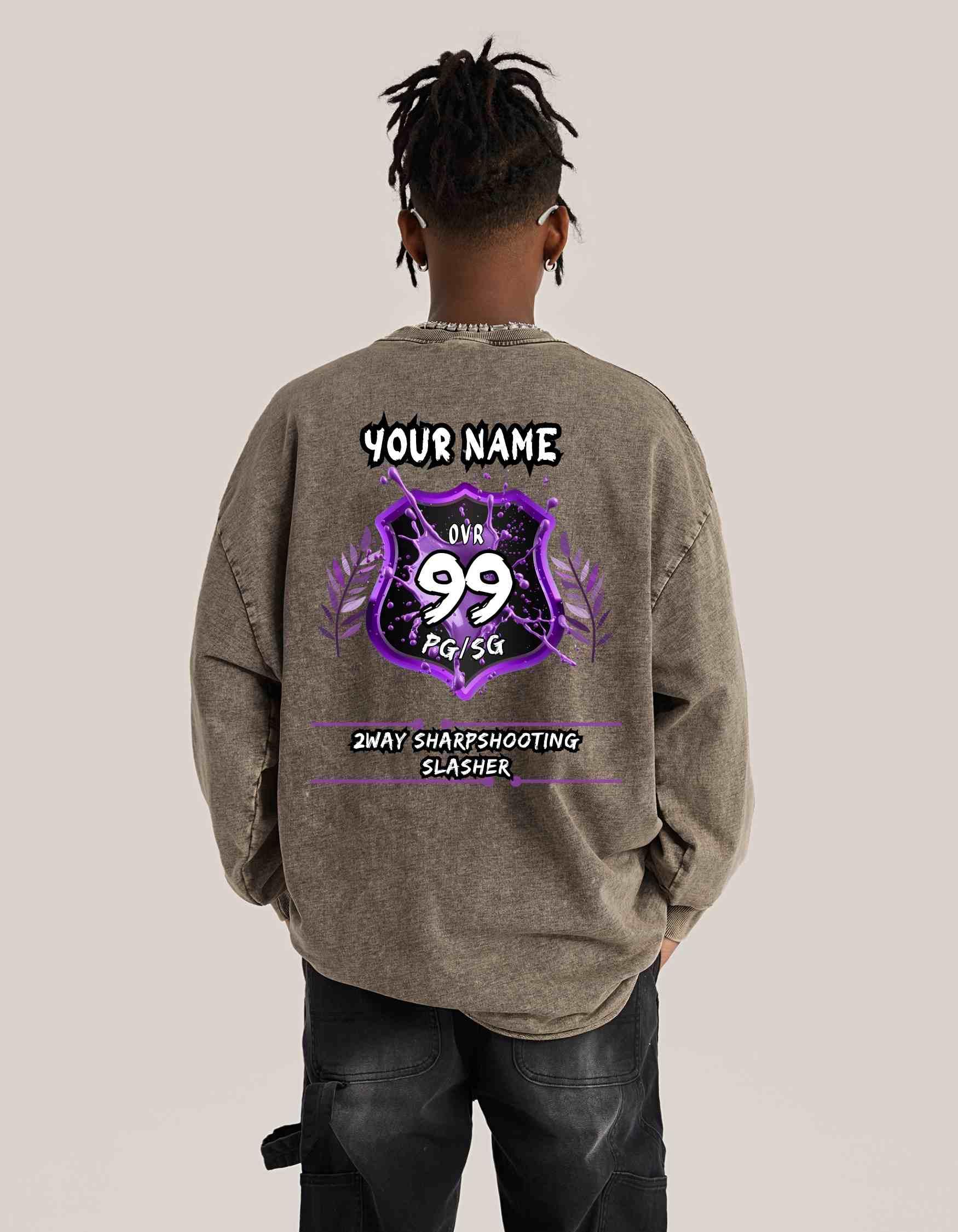 Custom OVR Player Badge Long-Sleeve Washed Tee - Court Classics