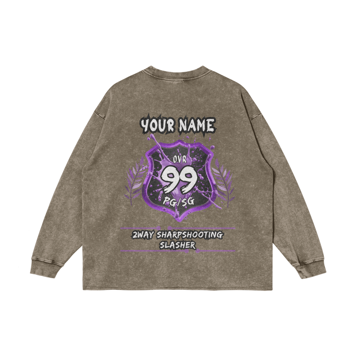 Custom OVR Player Badge Long-Sleeve Washed Tee - Court Classics